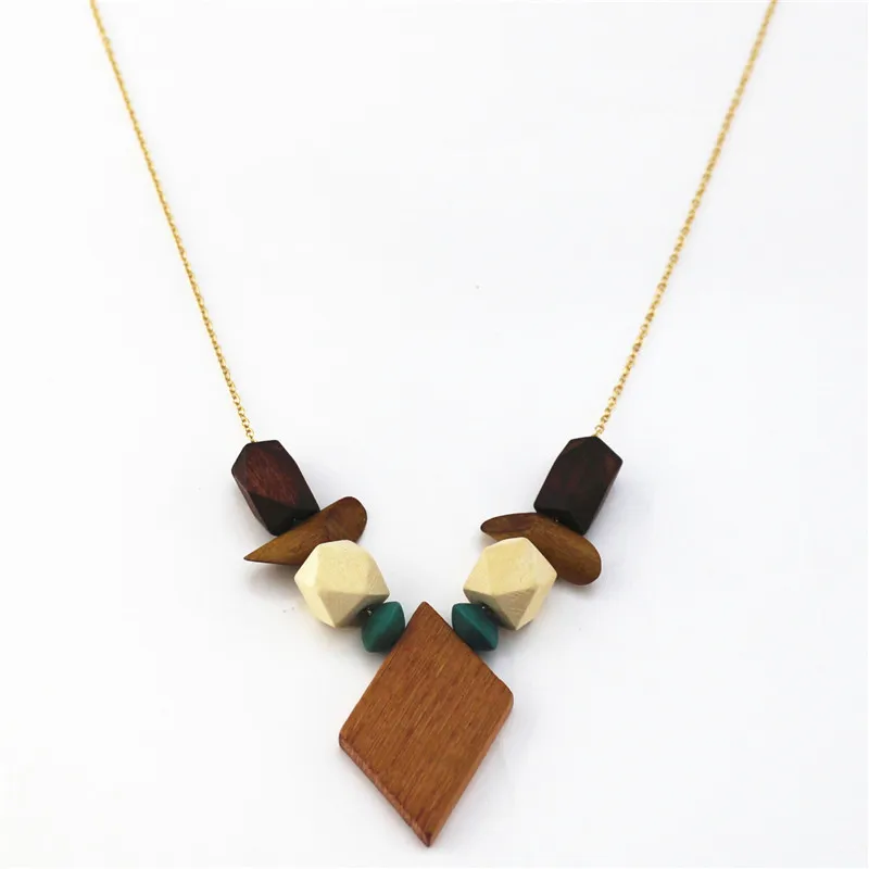 Модное деревянное бамбуковое геометрическое ожерелье с ромбовидным бисером для