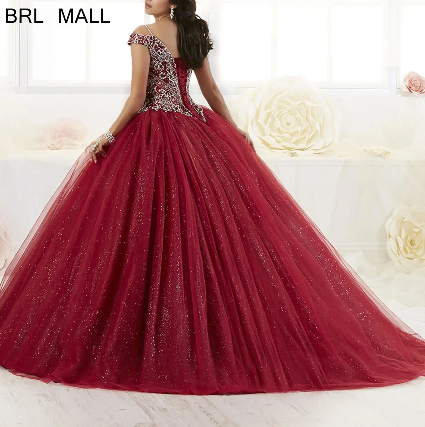 Тяжелое вышитое бисером кристаллы бордовые платья Quinceanera бальные сладкий 16 для