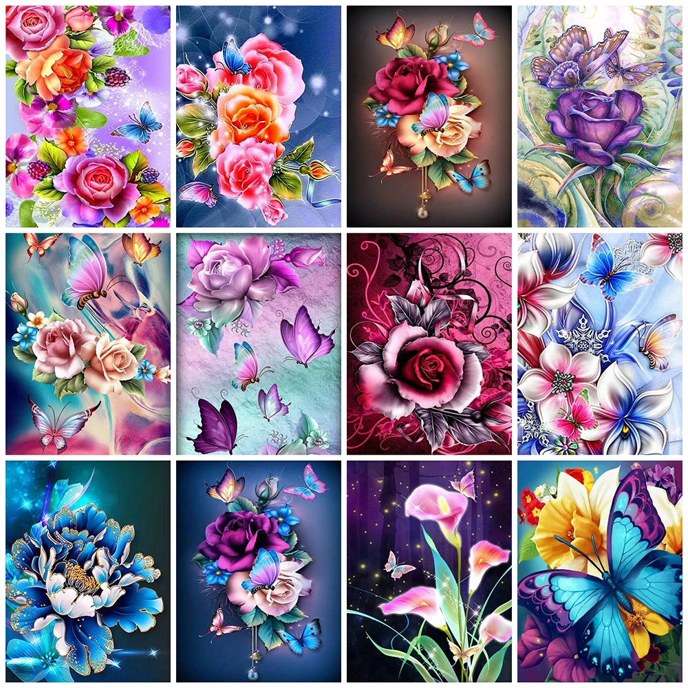 

EverShine Diamond Embroidery Flower Full Square Diamond Painting Butterfly Needlework Mosaic Rhinestone Picture Handmade Hobby