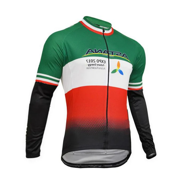 Long jersey Весна Осень Команда Астана длинный рукав Велоспорт Джерси Набор Ropa Ciclismo дышащий гоночный велосипед одежда MTB велосипед гелевая Подушка 19d - Цвет: Long jersey