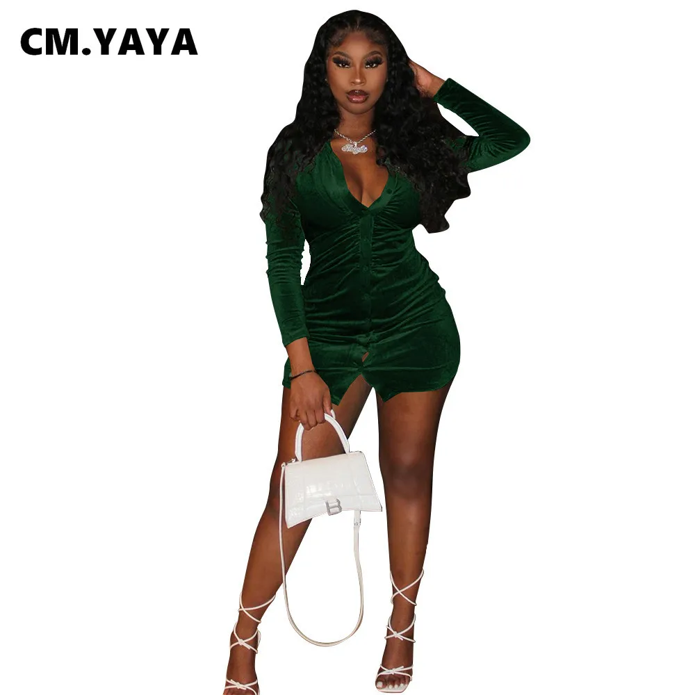 Женское бархатное платье миди CM.YAYA облегающее мини-платье с длинным рукавом