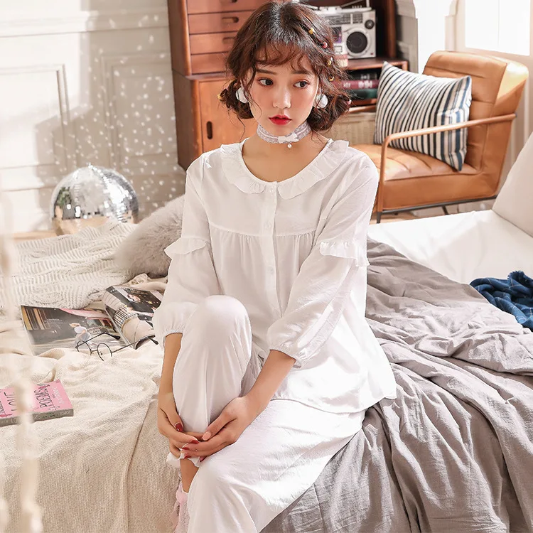 

Spring Summer New 2PCS Sleep Set Home Clothing Pink Pajamas Suit Cotton Female Homewear Intimate Lingerie Novelty Sleepwear