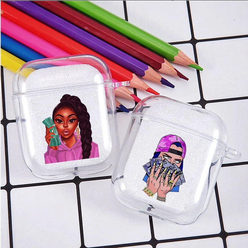 

Black African Art Soft silicone TPU Case For AirPods 1 2 3 Pro Black Money Girl Silicone Wireless Bluetooth Earphone Box Cover