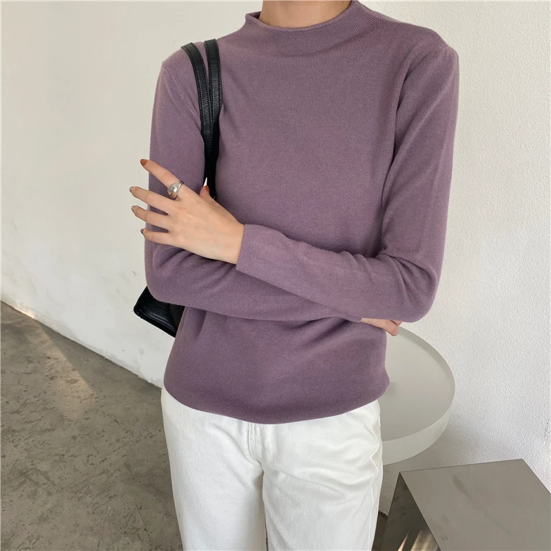 

Casual Basic Autumn Winter Women Sweater Long Sleeve Oneck Knit Pullovers Korean Style Solid Female Jumper Top JK566