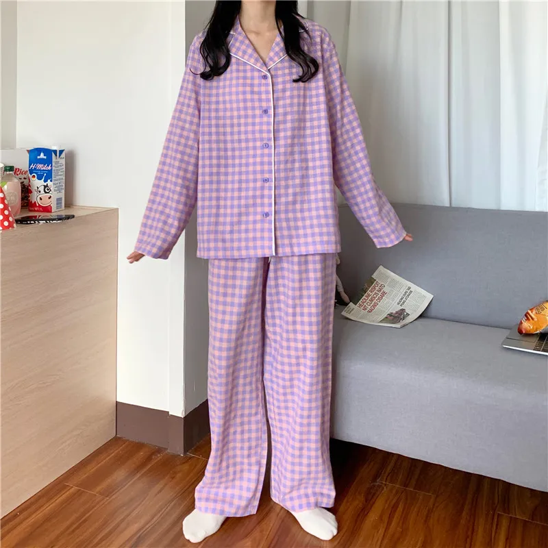 

Женская длинная пижама в клетку, в Корейском стиле