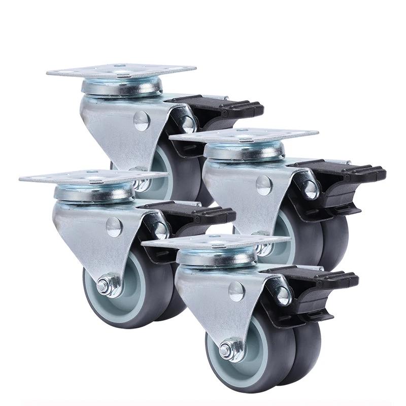 

NAIERDI 4PCS Casters Wheels 2 inch Heavy Duty Swivel Soft Rubber Roller with Brake for Platform Trolley Furniture Wheels