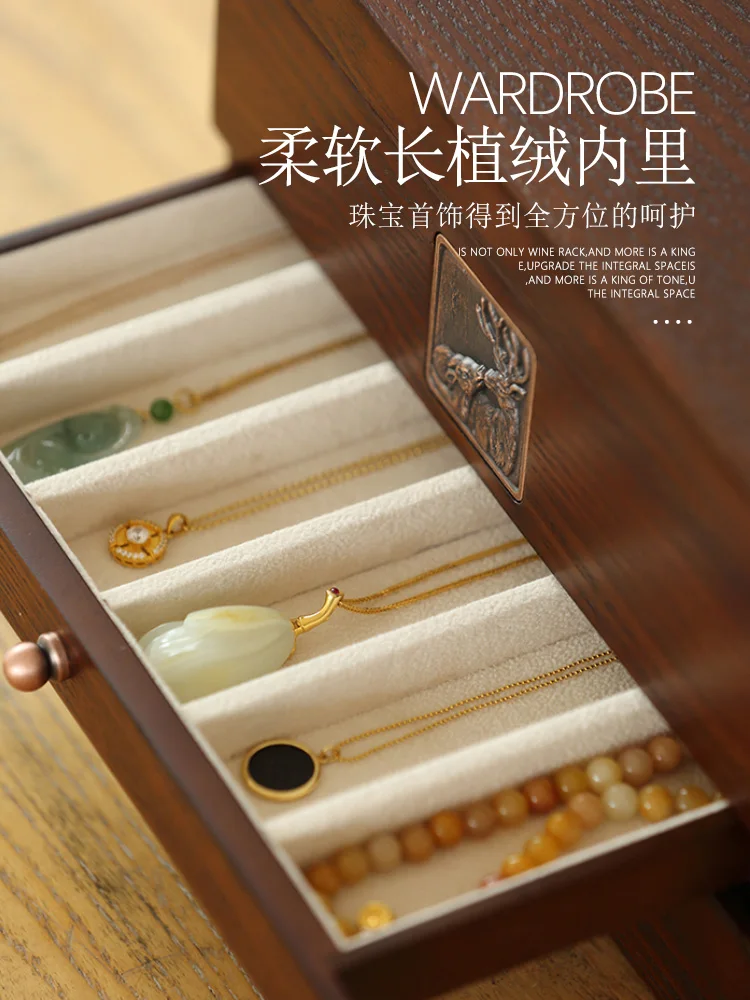 Large-capacity Wooden Jewelry Box Princess European Style Earrings Earrings Ring Watch Jewelry Storage Box Classic Three-color