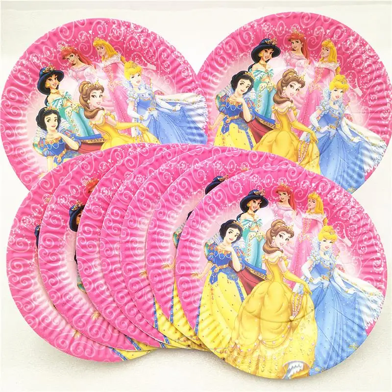 

10Pcs Ariel/Snow White/Belle/Cinderella/Jasmine/Aurora Six Princess Paper Plate Birthday Party Supplies Decoration Dishes Favors