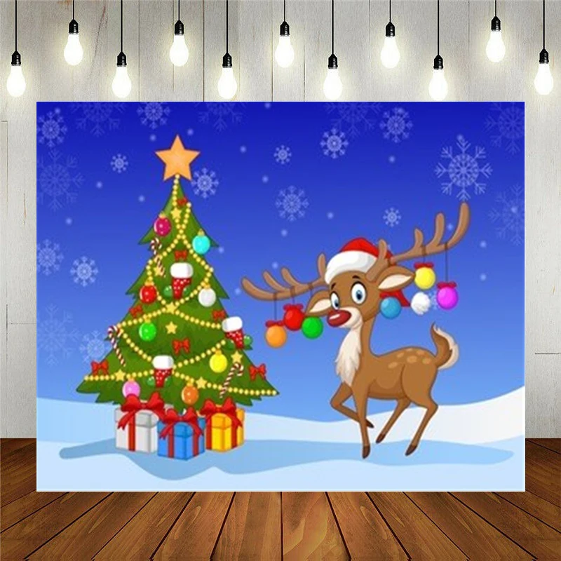 

Реквизит для фотостудии фон для фотосъемки с мультяшным оленем стоячим рядом с рождественской елкой Виниловый фон украшение для детского д...