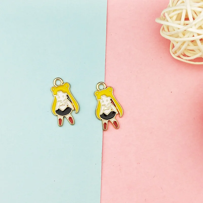 

Lizz 10pcs Enamel Metal Charms Drop Oil Cartoon Beautiful Girl Love Badge Charms Pendants Fit Earring Bracelet Jewelry DIY