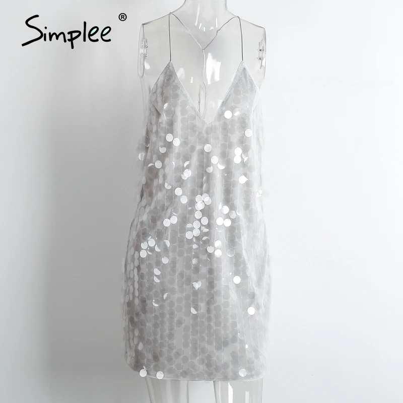 Осеннее и зимнее женское платье Simplee с блестками открытой спиной сарафан