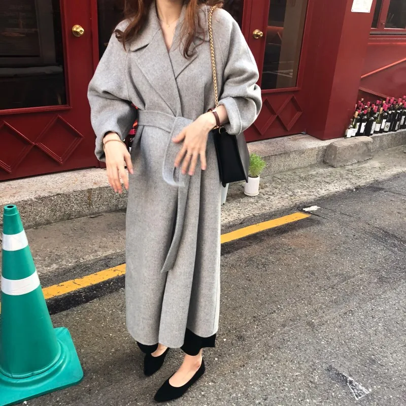 

Autumn Winter New Women's Casual Wool Blend Trench Coat Oversize Long Coats with Belt Ladies Wool Coat Warm Cashmere Outerwear