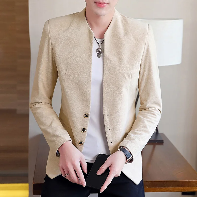 

2021 men's autumn slim stand collar casual suit youth handsome jacquard blazers