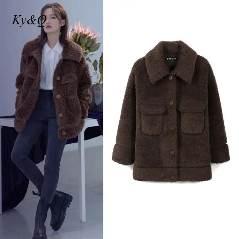 Женская куртка из гранулированной шерсти Коричневое Пальто с длинным рукавом и