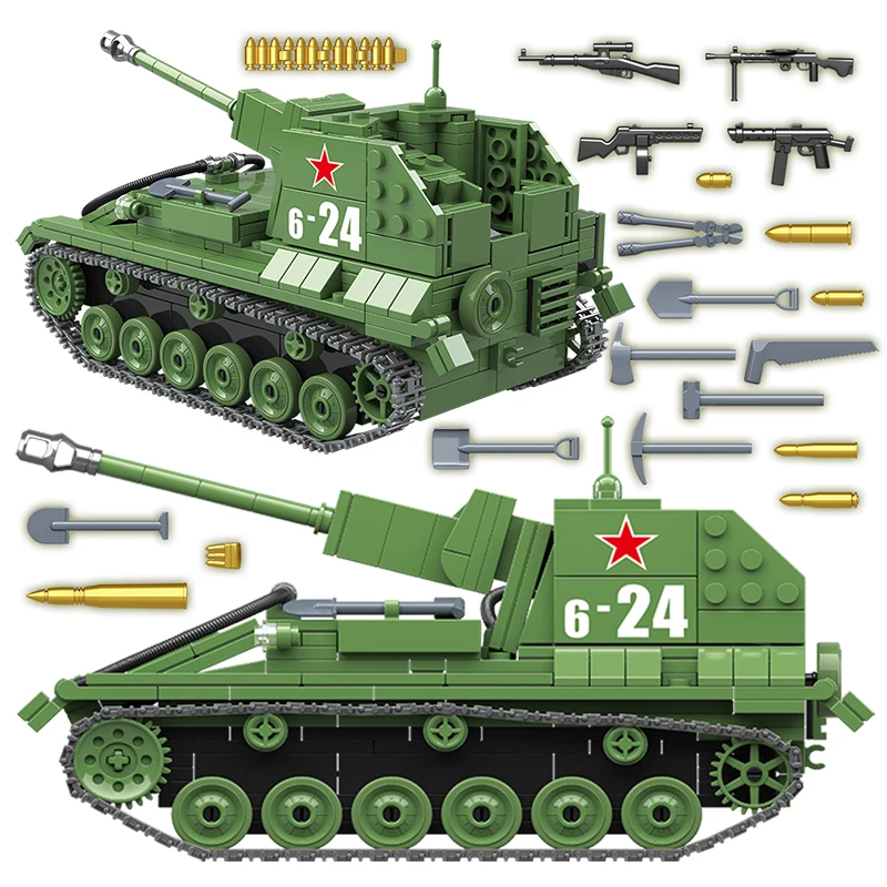 601 шт. Военный танк Советская Россия SU 76M BT7 Танк строительные блоки город WW2 солдат