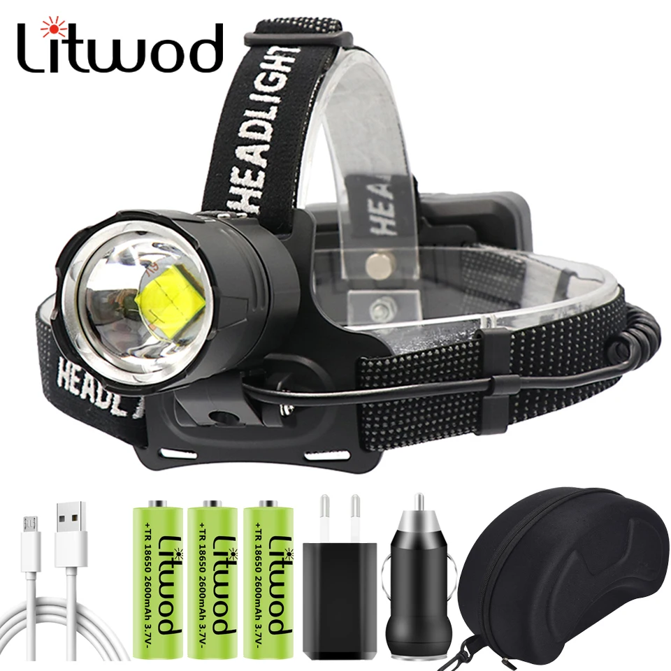 

Xhp90.2 Led Zoom Headlamp Headlight Power Bank 3* 18650 Rchargeable Battery 7800mah XHP70.2 Head Lamp Flashlight Torch Litwod