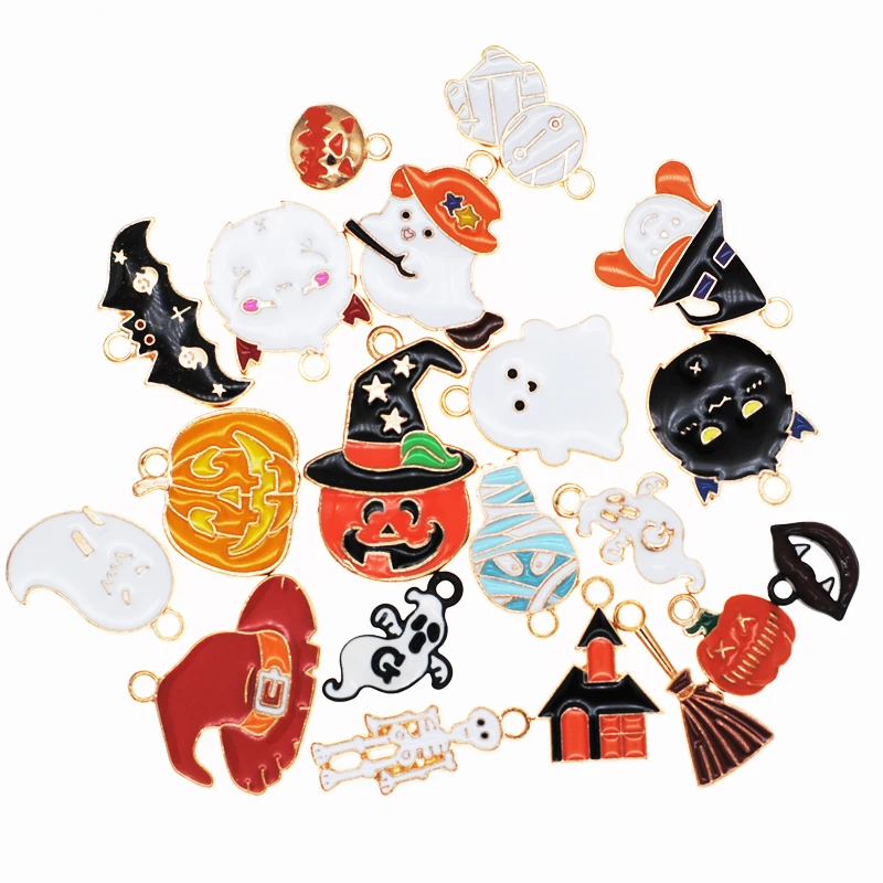 

Эмалевые Подвески на Хэллоуин, 20 шт./лот, подвески в виде тыквы, летучей мыши, призрака для изготовления ювелирных изделий, ожерелий, серег, п...