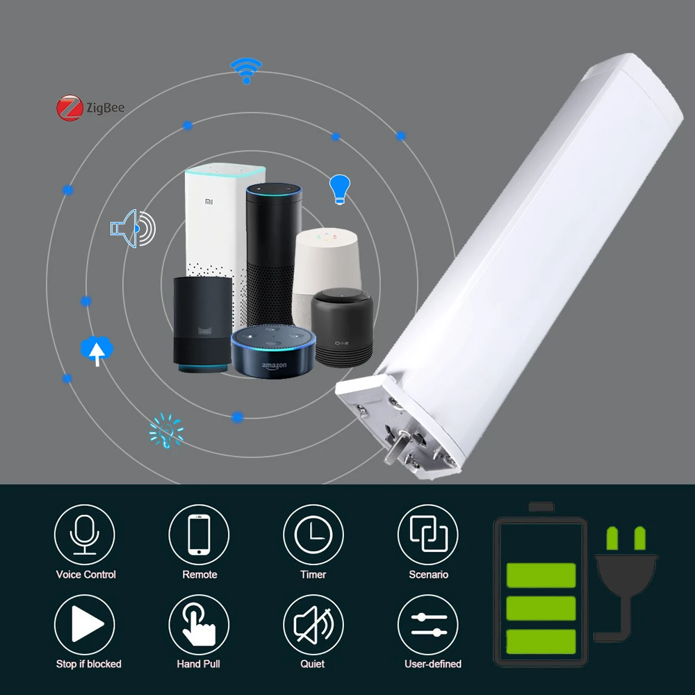

Tuya Smart Home ZigBee Electric Curtain Motor Build-In Battery Motorized Curtain Timing APP Remote Voice Control Alexa Google