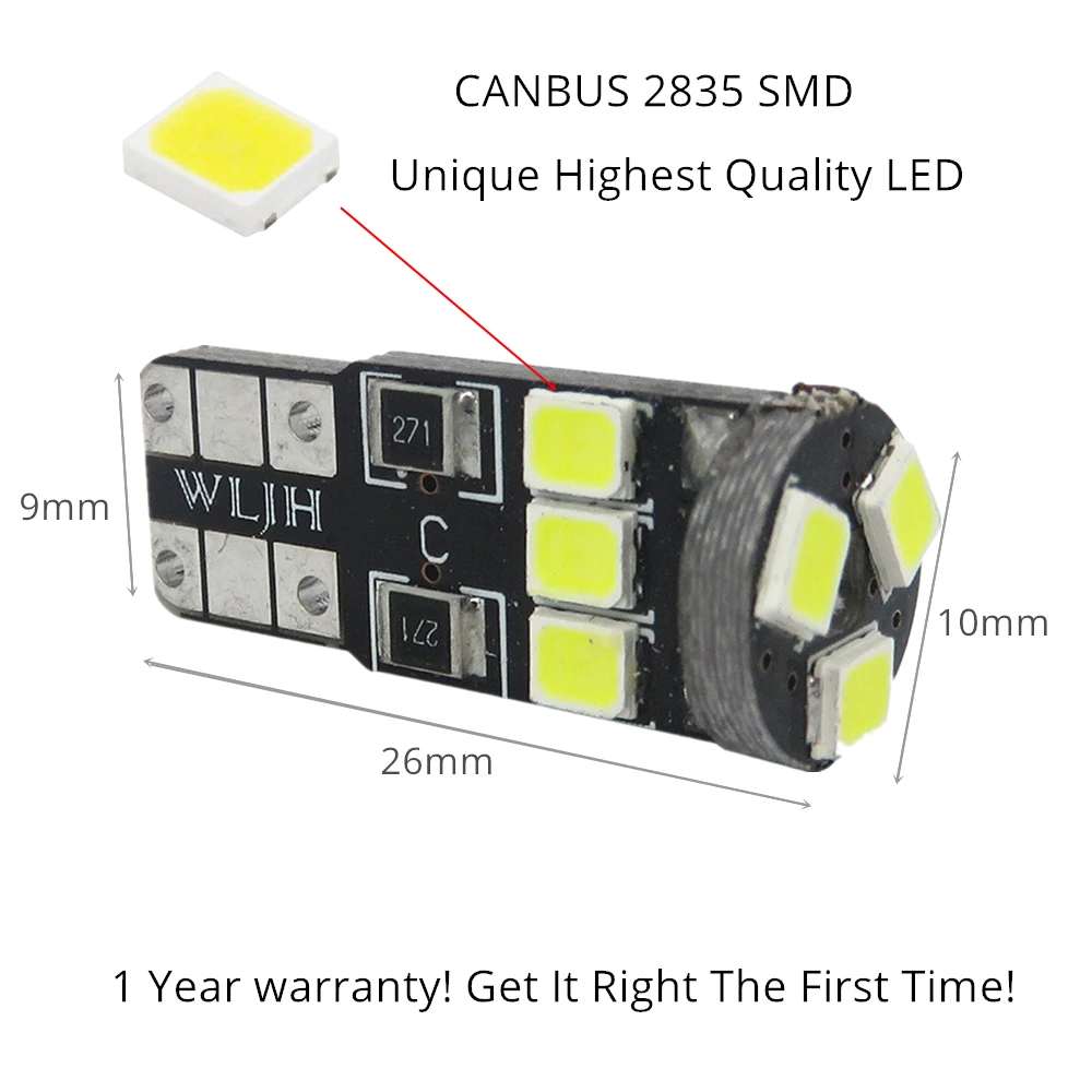 WLJH 100 шт. Canbus без ошибок T10 W5W светодиодный автомобиль 2835 SMD 168 194 авто номерной знак