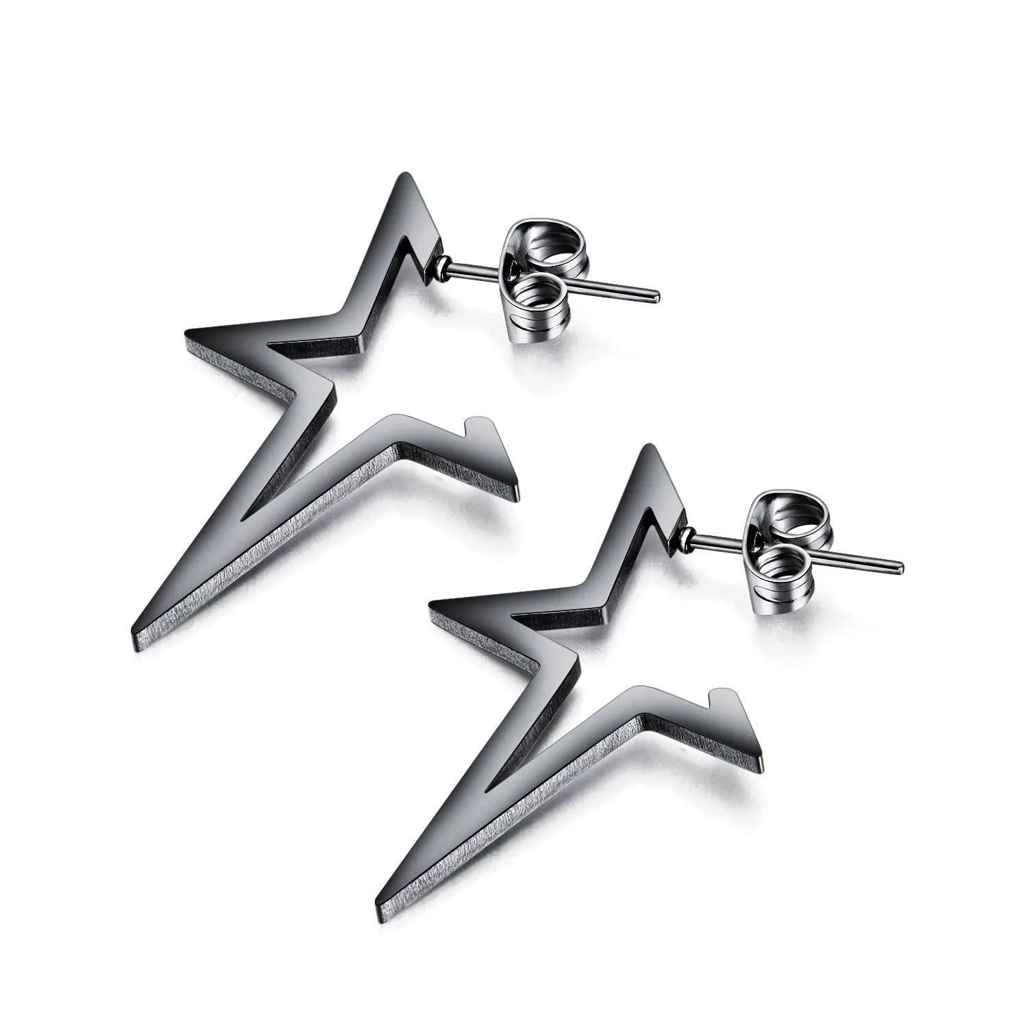 

Cyue European Fashion Jewelry Five Pointed Star Titanium Steel Sutd Earrings Hip Hop Style For Women Men