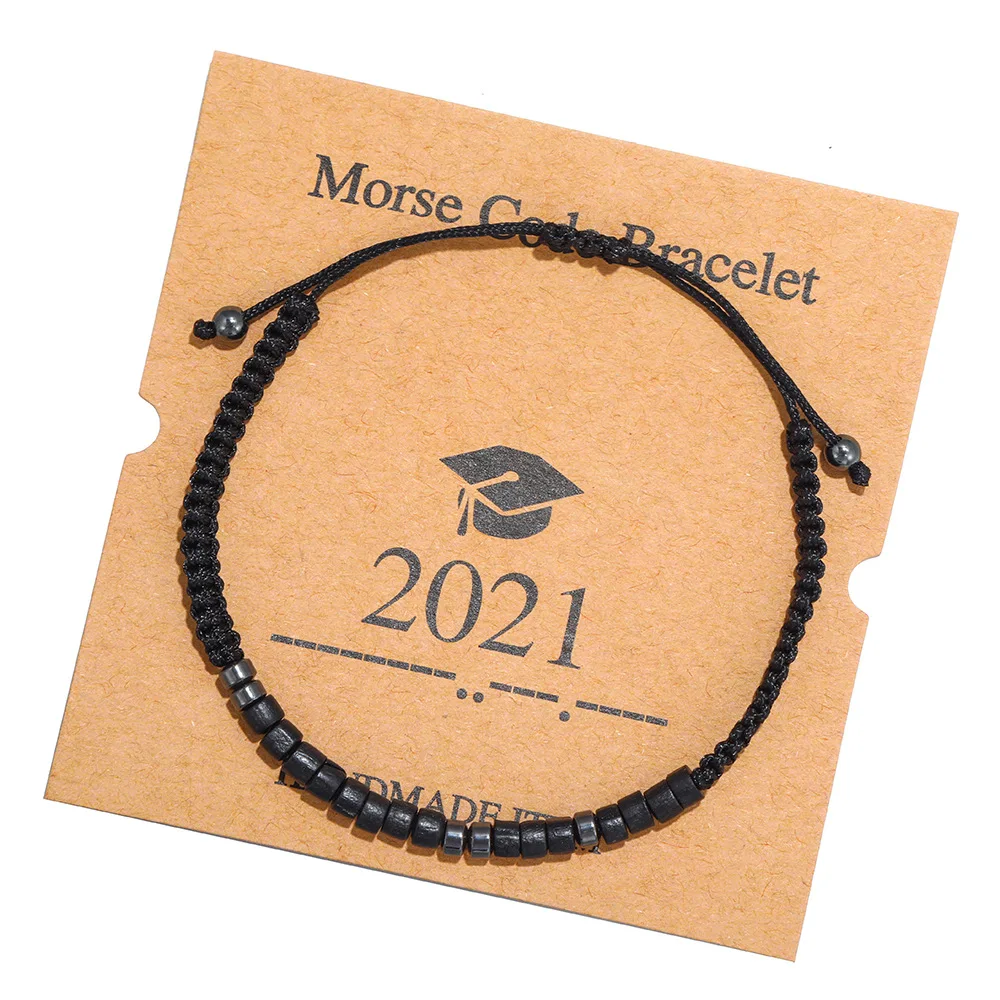 

Explosive Morse Code Bracelet Creative Black Iron Stone Beaded Hand Woven Card Romantic Couple BraceletZZ11