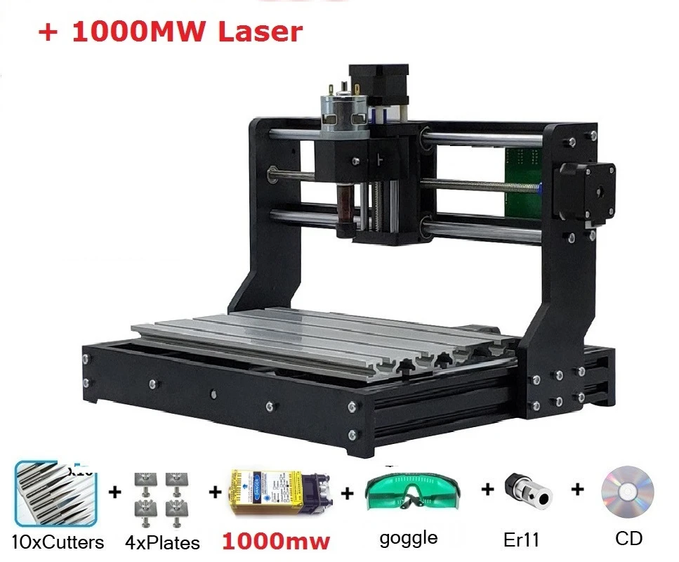 Add 1000mw laser CNC 3018 PRO лазерный гравер древесины ЧПУ маршрутизатор машина GRBL ER11 Хобби DIY гравировальный станок для дерева PCB ПВХ Мини CNC3018 гравер - Цвет: Add 1000mw laser