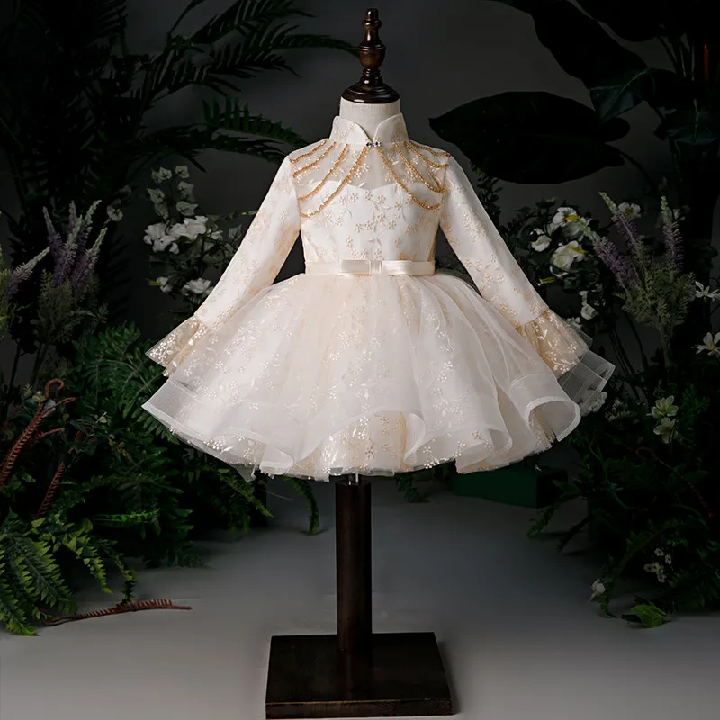 Тюлевое платье цвета шампанского для маленьких девочек принцессы крещения и