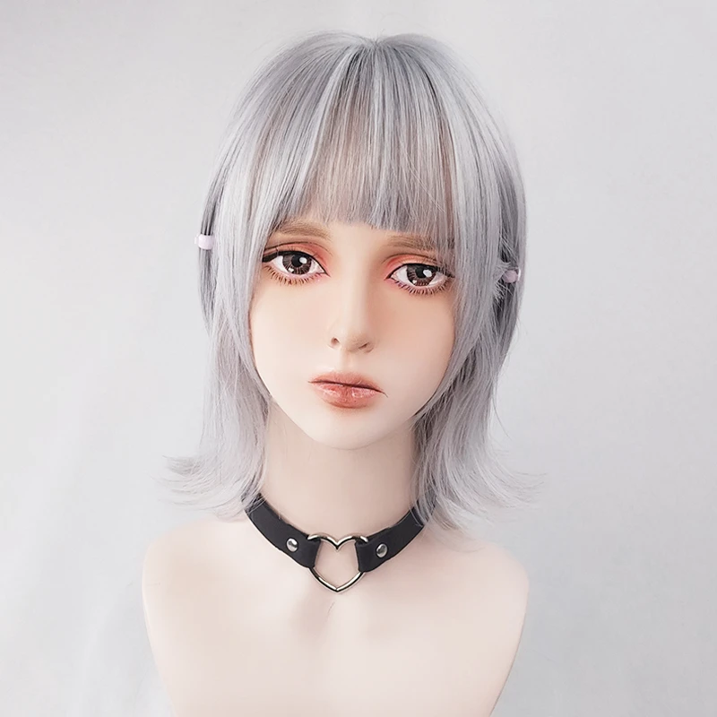 Крутой головной убор в стиле Харадзюку Короткие Волнистые серые милые костюмы