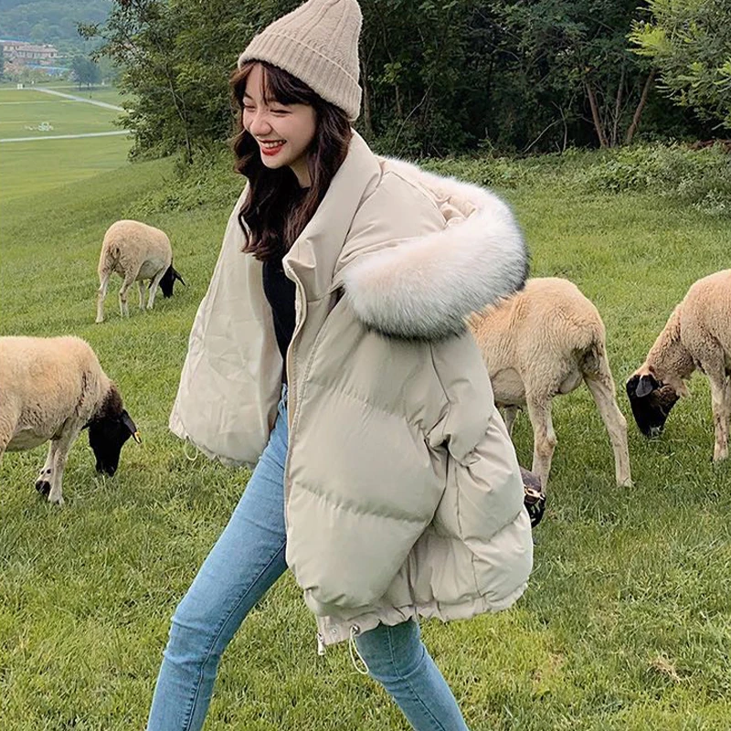 Женская короткая куртка оверсайз с капюшоном новинка 2021 зимние плотные теплые