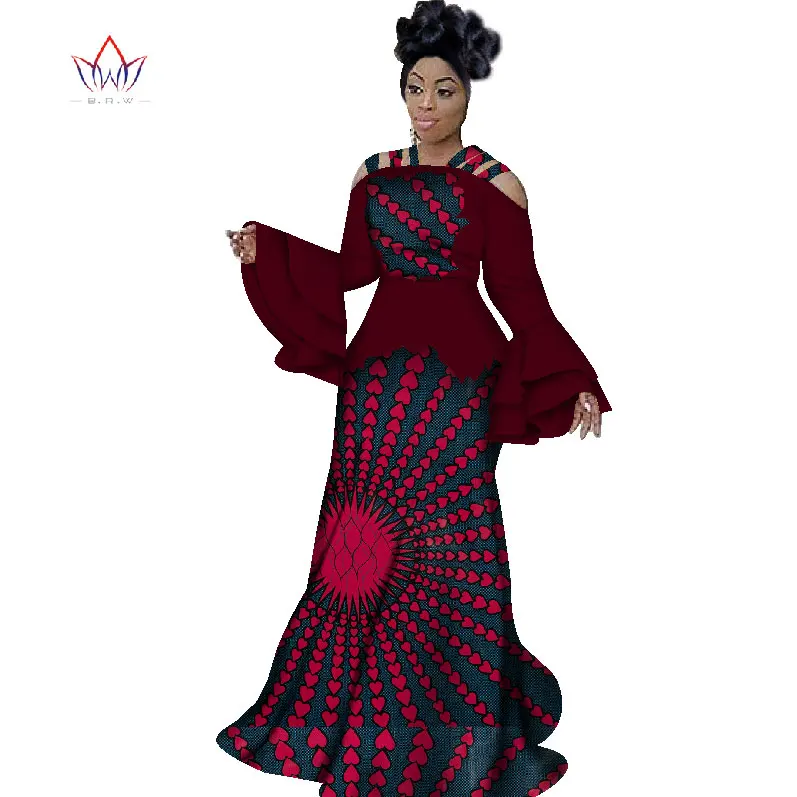 

2021 New Fashion African Skirt Set Flare Sleeve Women Clothing Set Personal Custom Plus Size Women African Clothing WY921