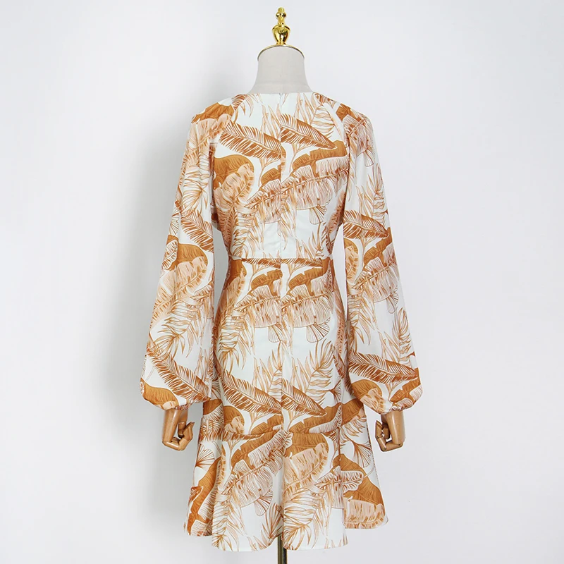 

TWOTWINSTYLE Vintage Print Midi Dress For Women V Neck Long Sleeve Casual Elegant Dresses Female New 2021 Spring Fashion Clothes