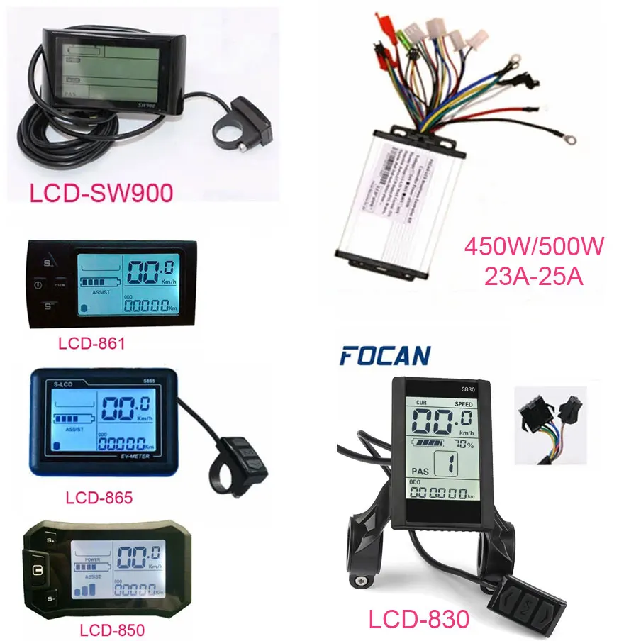 

Brushless E-bike Controller with LCD Electric Bicycle Speedmeter Backlight Mountain Road Bike Odometer 36/48V 450W 500W 25A