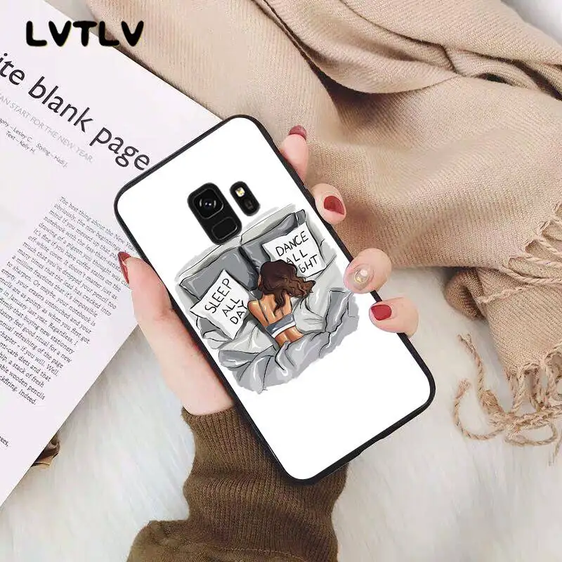 LVTLV Рождество принцесса девушка кофе черный чехол для телефона Samsung S9 plus S5 S6 edge S7 S8