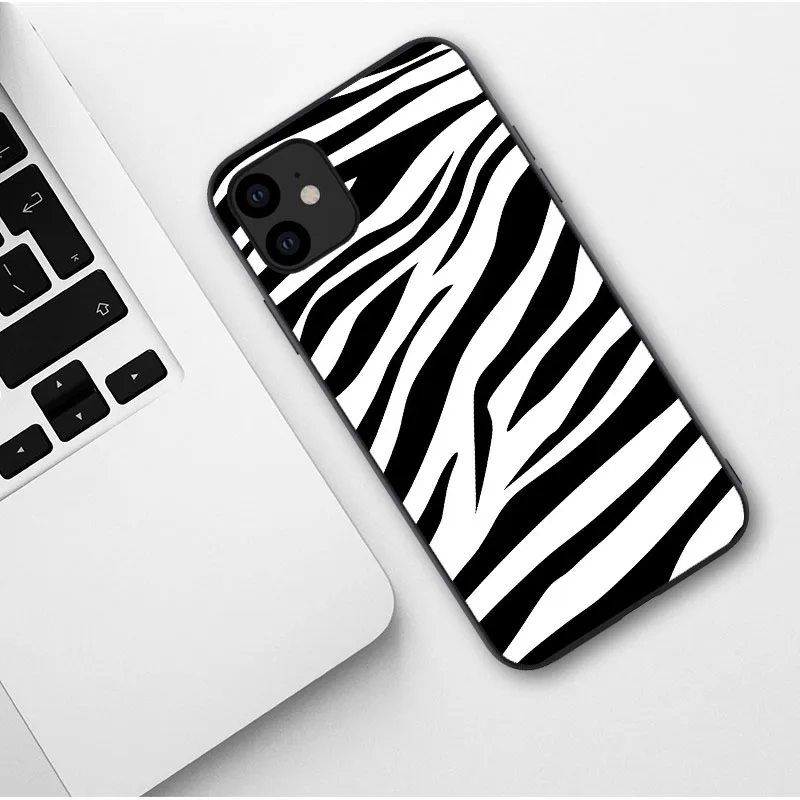 Мягкий чехол для iPhone 11 Pro 12 6 S 7 8 Plus X XR XS Max SE 2020 белый черный корова символ зебры |