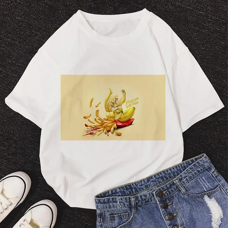 Футболка женская с принтом DOLCE &amp BANANA Повседневная Свободная рубашка коротким