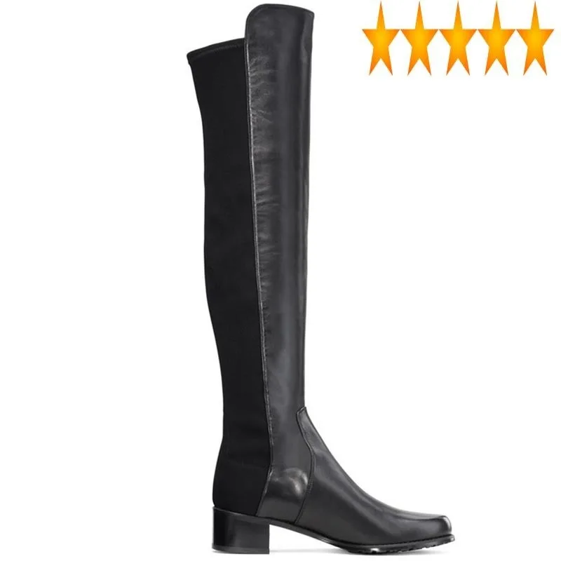 

Women Over The Sexy Knee Luxury Runway Sheepskin Long Boots Shoes Street Winter Thick Heel Stretch Botas Mujer
