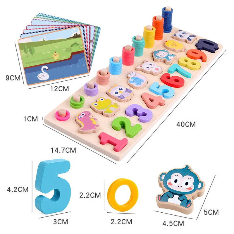 

Montessori Wooden Educational Toys Cartoon Cute Animal Digital Matching Building Block Busy Board Preschool Educational Toy Gift
