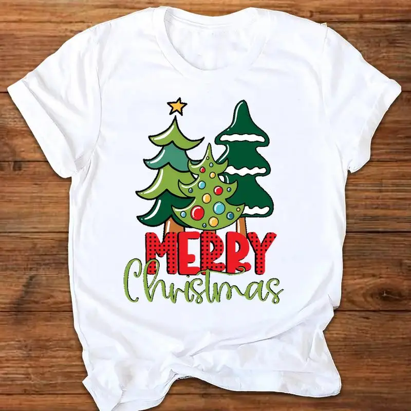 

Women Happy New Style Cute Graphic Tees Clothing Merry Christmas Print Top Female Holiday Short Sleeve T Shirt Christmas T-Shirt