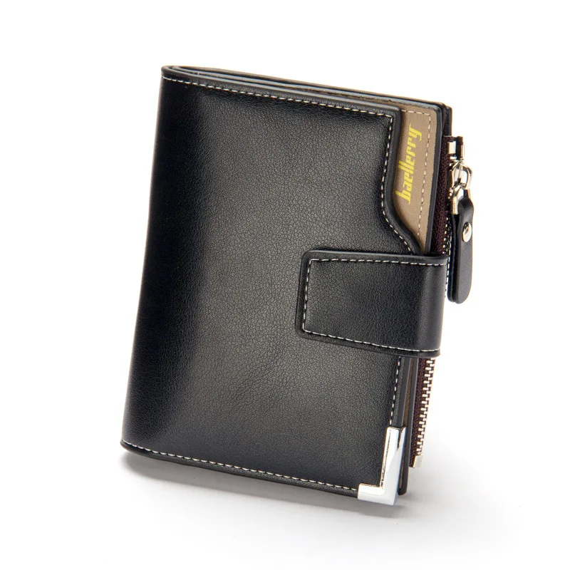

New Business Casual Men's Zipper & Hasp Short Wallet Small Vertical Locomotive British Multi-function Card Holder Purse Wallets