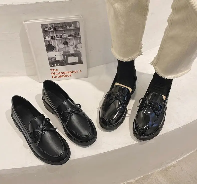 

2021 New Autumn Women Flat Shoes Fashion PU Leather Women Lace Up Bowknot Flat Shoes Set Foot Square Head Platform Casual Shoes