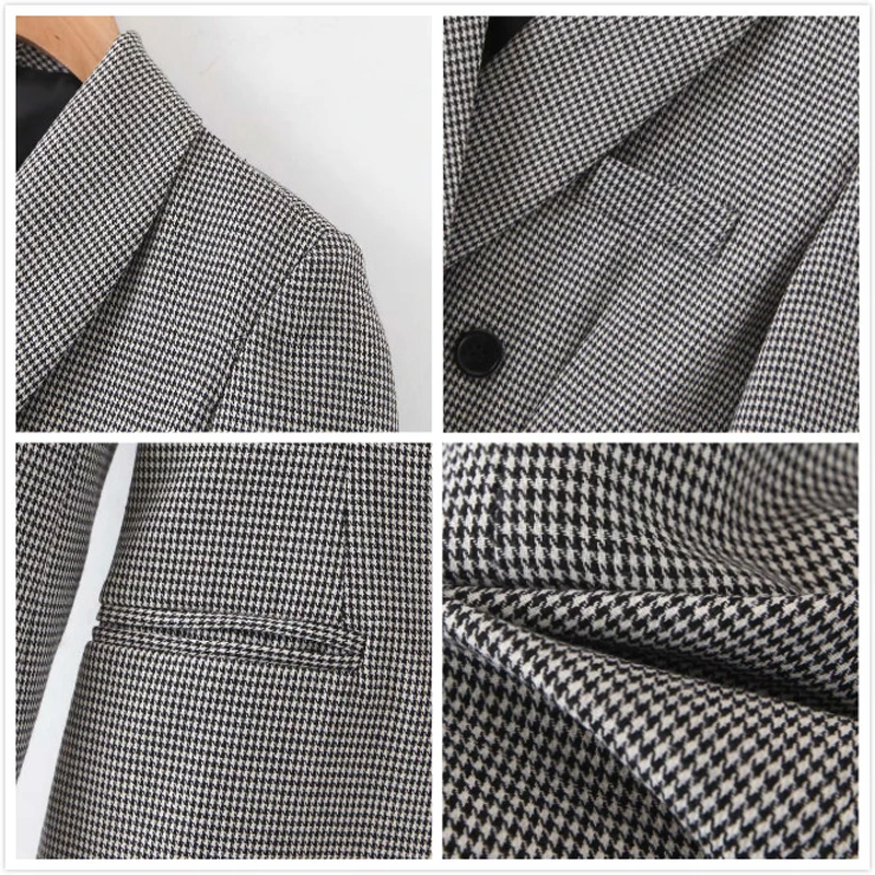 Женский твидовый пиджак с V образным вырезом в клетку|Женские пиджаки| |