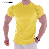 focusfit spring and summer pure color sports fitness short sleeved t shirt mens round neck stretch training exercise tights