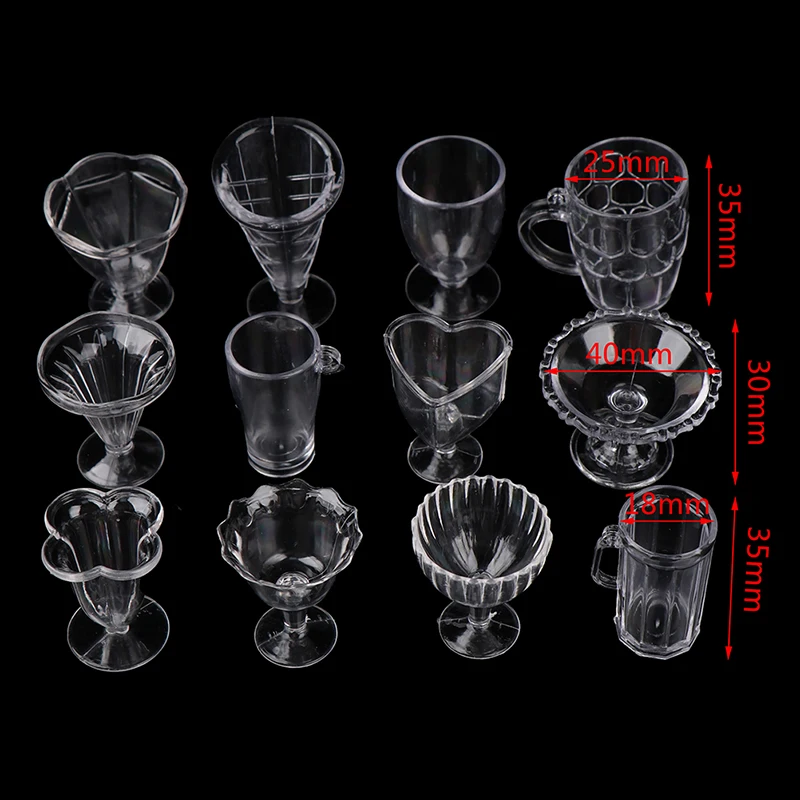 

12Pcs/Set 1:12 Dollhouse Mini Transparent Drink Cups Dish Tableware Miniatures DIY Pretend Play Kitchenware Toy