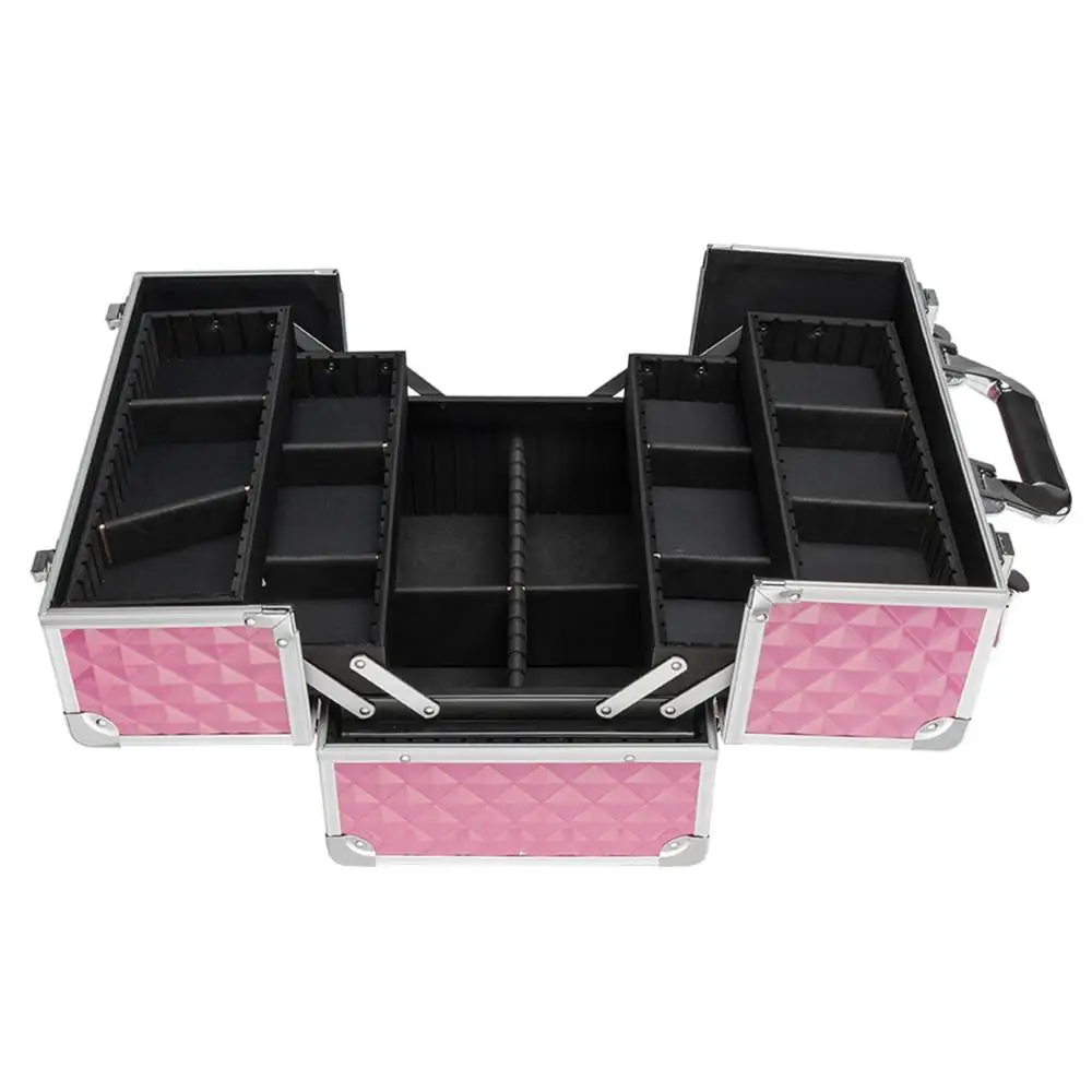 

Multi-layer Professional Portable Aluminum Cosmetic Makeup Case Pink