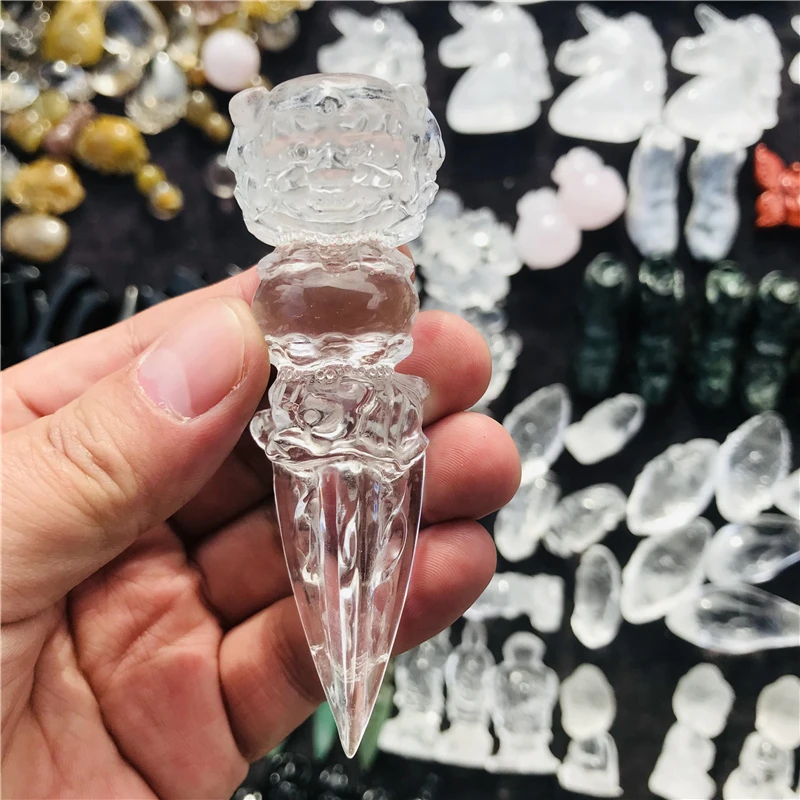 

7.5-8cm Clear Natural Quartz crystal buddhist Meditation amulet VAJRA