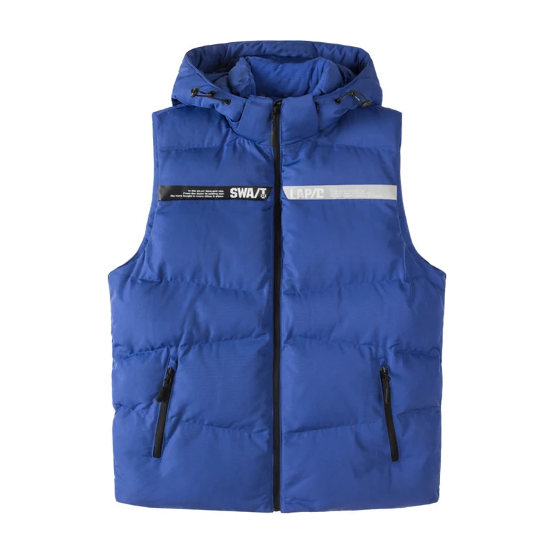 Semir, хлопковый жилет, мужской, Молодежный, хит, цветной, с буквенным принтом, с капюшоном, мужской жилет, теплый, короткий, параграф, тренд, без рукавов, жилет - Цвет: blue