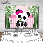 Sensfun розовый зеленый тема панда бамбук фотография фон для фотостудии для девочек День Рождения Вечеринка фоны 7x5 футов Винил