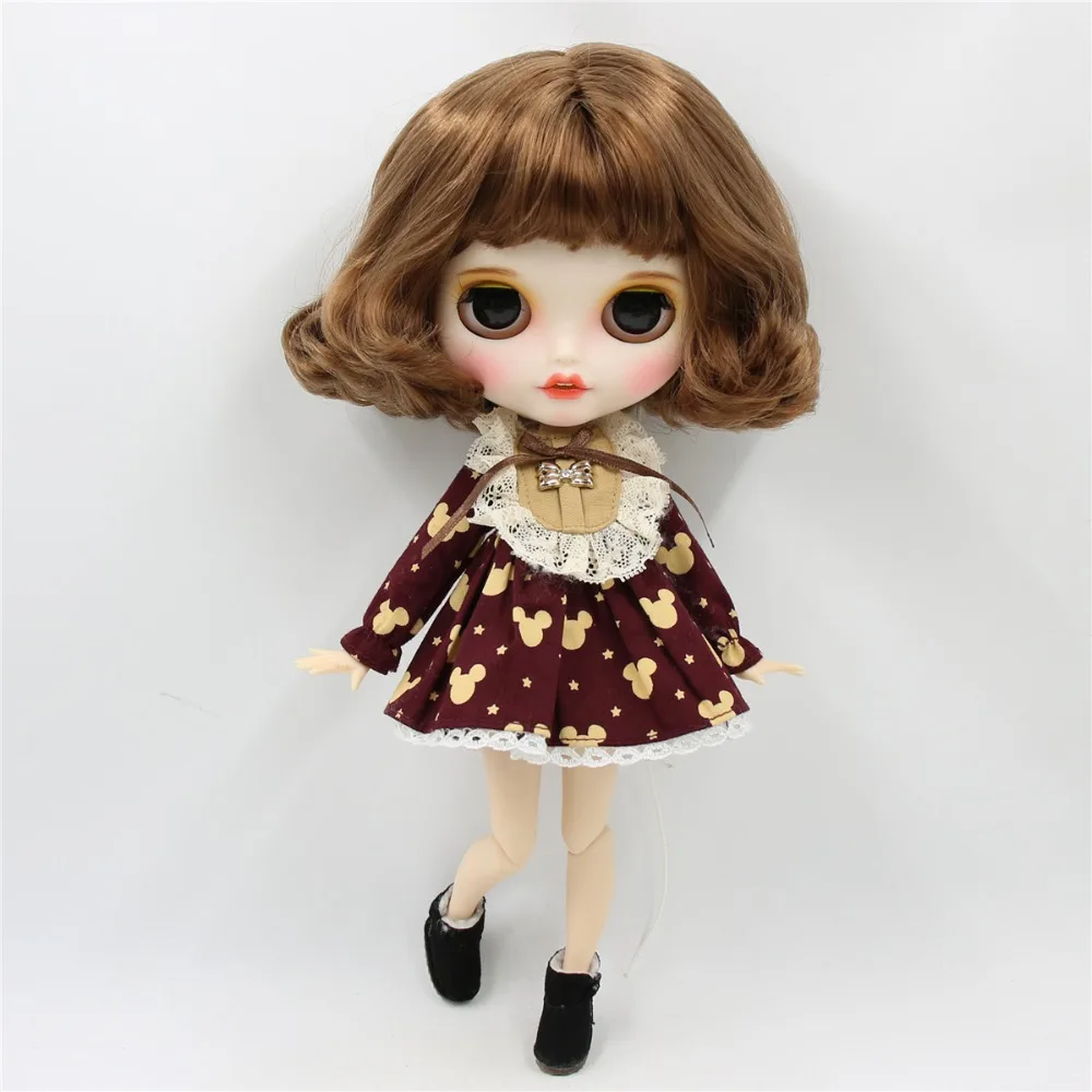 Ледяная фабрика blyth кукла 1/6 bjd белая кожа тела короткие каштановые волосы, новое матовое лицо с зубами, 30 см BL9158