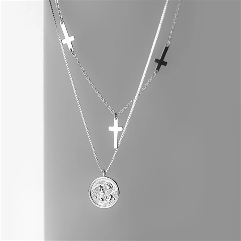 Женские двухслойные ожерелья цепочки круглой формы модные с подвеской в виде