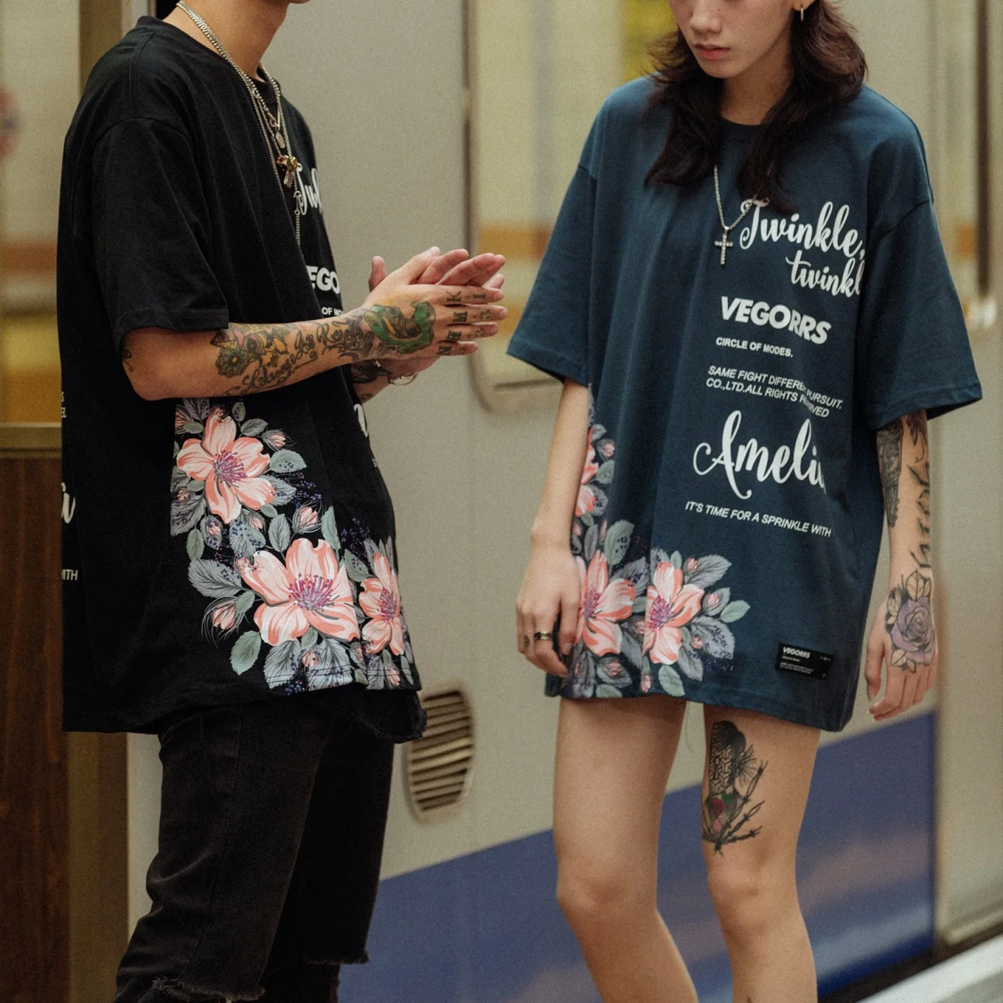 Хип-хоп футболки с цветочным принтом Harajuku повседневные коротким рукавом Уличная